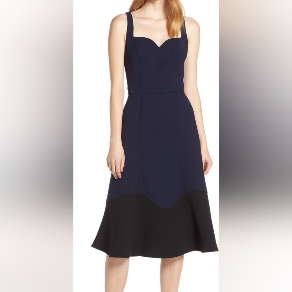 HARLYN Colorblock Hem Midi Cocktail Dress Size Medium Career Office Work ready